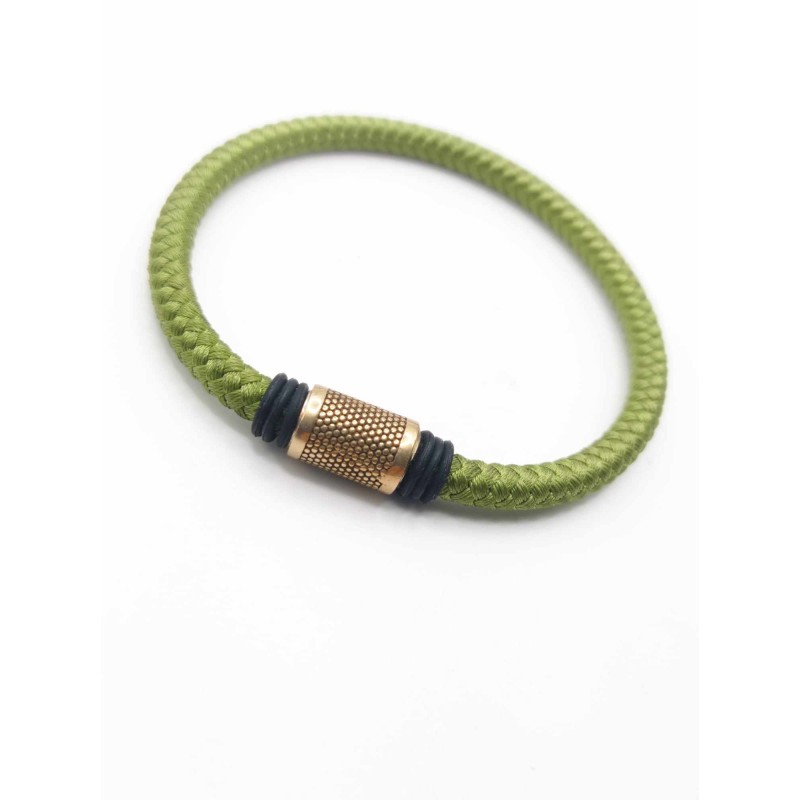 Bracciale unisex cordino verde e acciaio. SAYA SHOP ONLINE OUTLET.