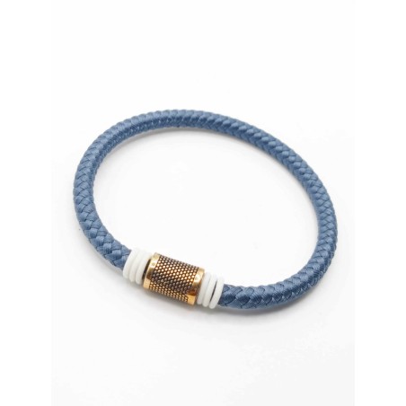 Bracciale unisex cordino blu chiaro e acciaio. SAYA SHOP ONLINE OUTLET