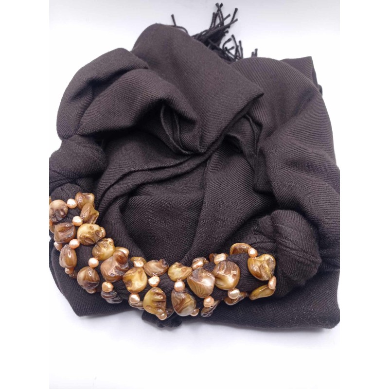 SCIARPA GIOIELLO MARRONE DONNA CON PIETRE - SAYA SHOP ONLINE OUTLET