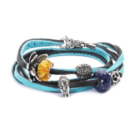 Trollbeads, Bracciale Cuoio Azzurro/Nero | SAYA SHOP ONLINE