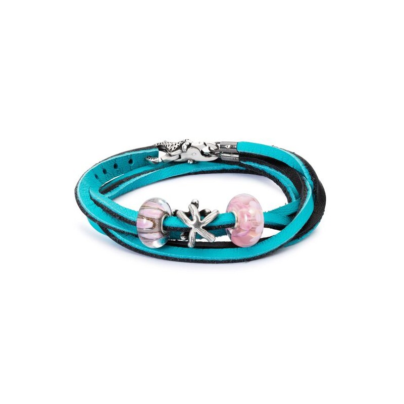 Trollbeads, Bracciale Cuoio Azzurro/Nero | SAYA SHOP ONLINE