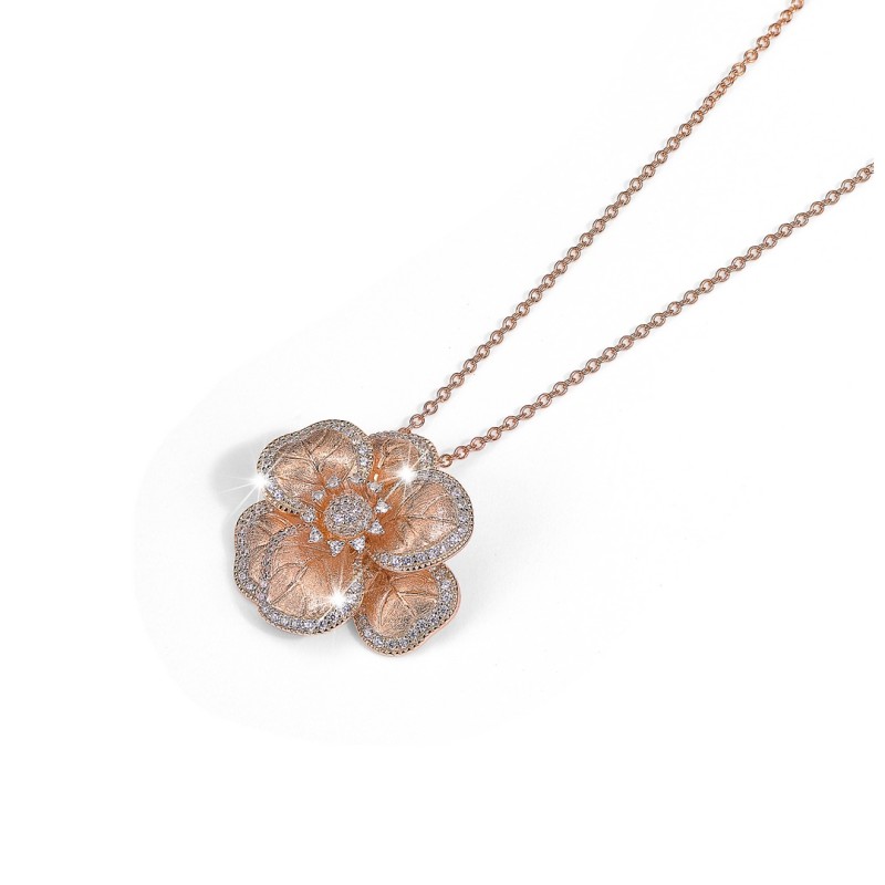 BROCCHI, collana con fiore argento rosè e zirconi | SAYA SHOP ONLINE