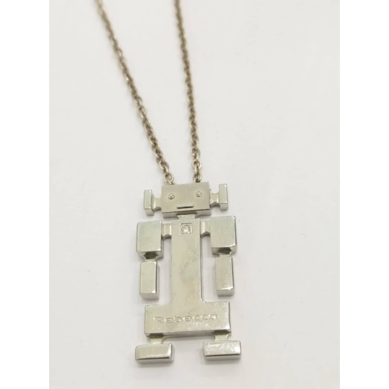Collana Rebecca. Robot in acciaio e diamante. SAYA SHOP ONLINE OUTLET.
