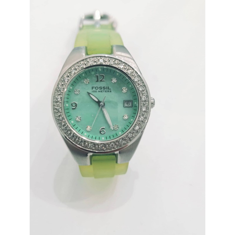 Fossil Blue, gomma verde e cristalli. 100m. SAYA SHOP ONLINE OUTLET.