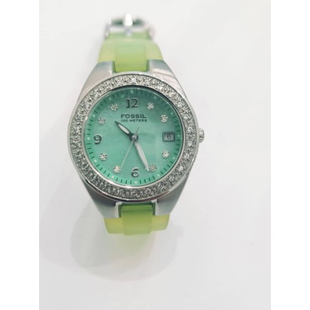 Fossil Blue, gomma verde e cristalli. 100m. SAYA SHOP ONLINE OUTLET.