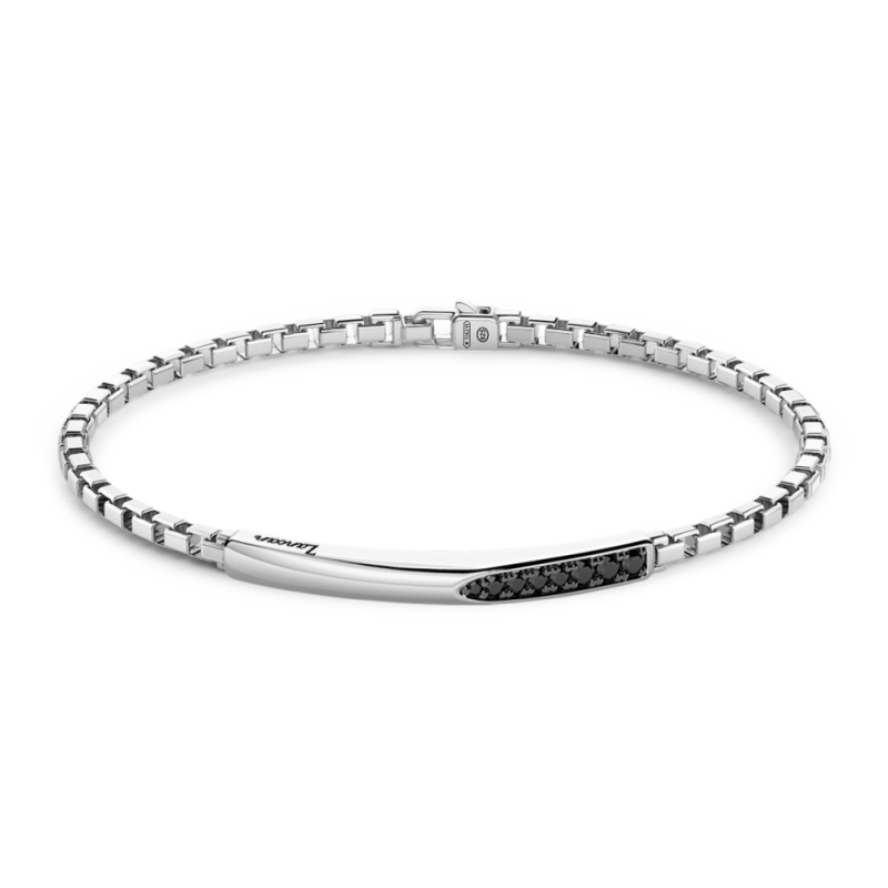 Zancan, Bracciale in argento con targa e pietre nere| SAYA SHOP ONLINE