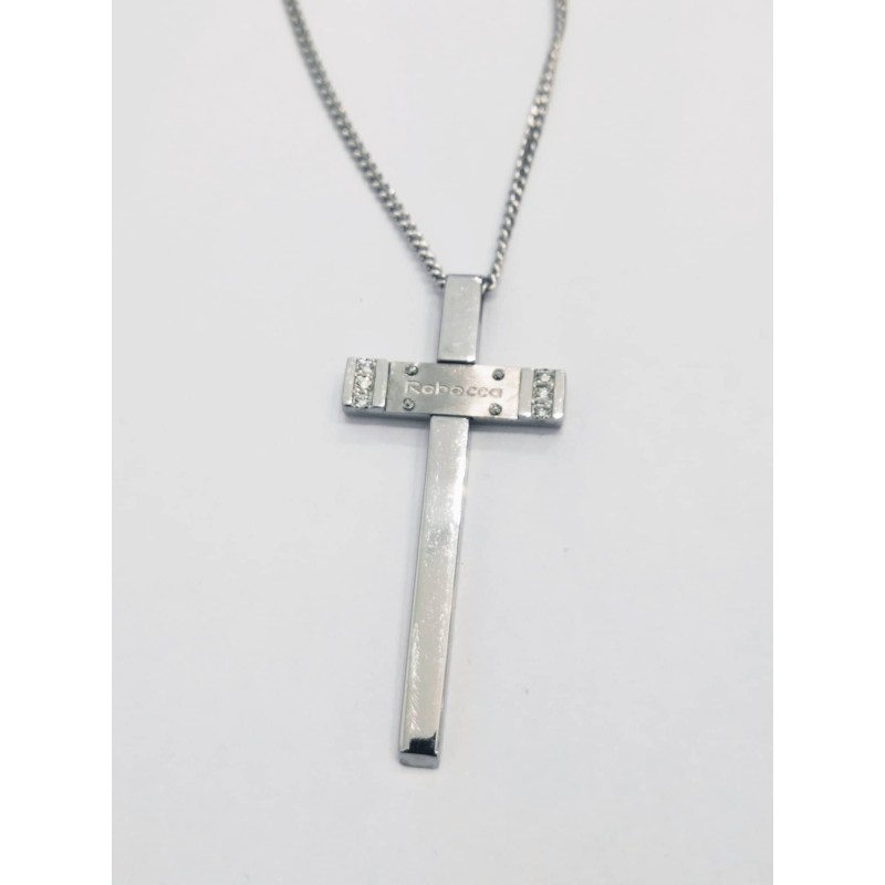 Collana Rebecca. Croce in acciaio e diamanti. SAYA SHOP ONLINE OUTLET.