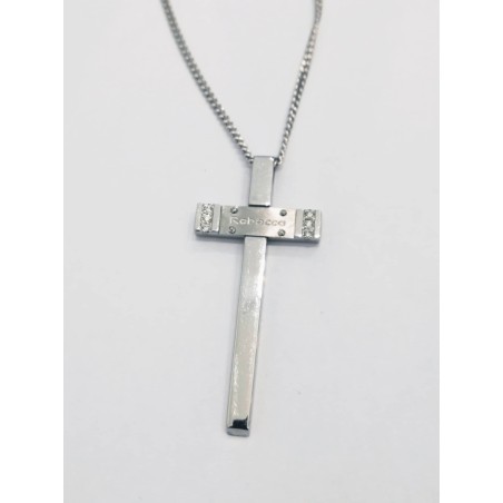 Collana Rebecca. Croce in acciaio e diamanti. SAYA SHOP ONLINE OUTLET.