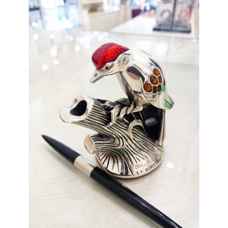 Portapenna Argento Scultura Picchio Ottaviani. SAYA SHOP ONLINE OUTLET