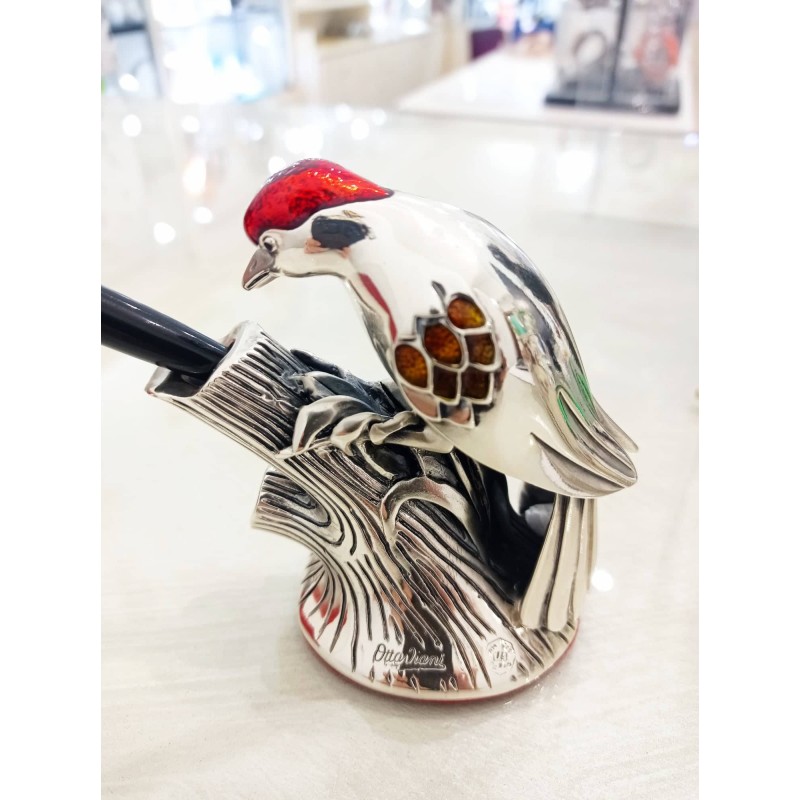 Portapenna Argento Scultura Picchio Ottaviani. SAYA SHOP ONLINE OUTLET