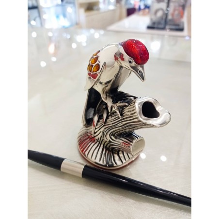 Portapenna Argento Scultura Picchio Ottaviani. SAYA SHOP ONLINE OUTLET