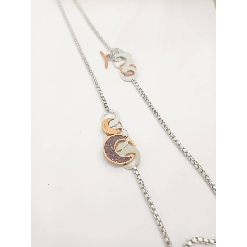 Collana lunga Rebecca. Acciaio e Film Glitter. SAYA SHOP ONLINE OUTLET