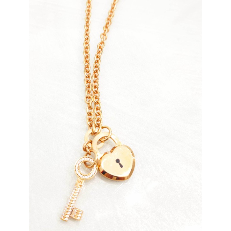 Collana Rebecca ChiaveLucchetto Bronzo zirconi SAYA SHOP ONLINE OUTLET