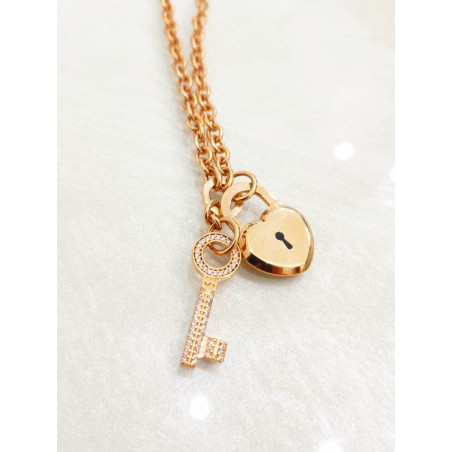Collana Rebecca ChiaveLucchetto Bronzo zirconi SAYA SHOP ONLINE OUTLET