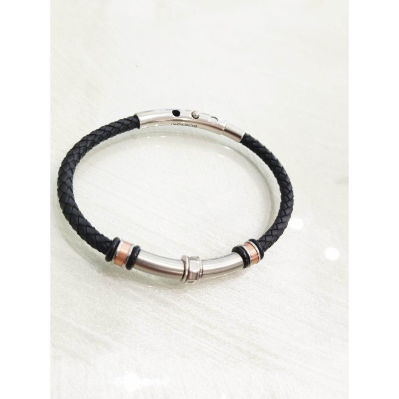 Bracciale Borsari uomo. Pelle e Acciaio. SAYA SHOP ONLINE OUTLET.