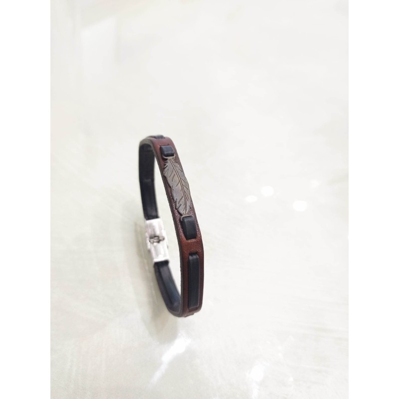 Bracciale Miss Miss in argento e pelle. Piuma. SAYA SHOP ONLINE OUTLET