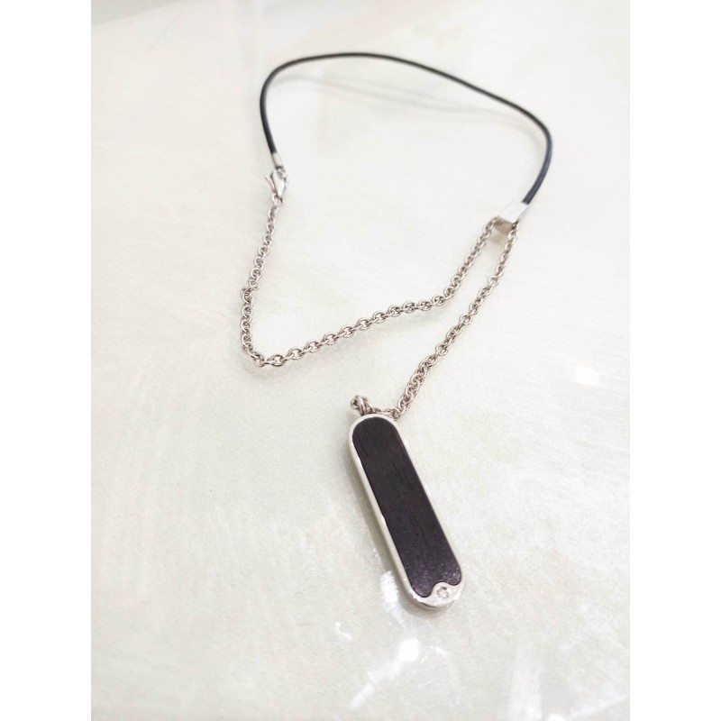 Collana Makuti. Acciaio, ebano e diamante. SAYA SHOP ONLINE OUTLET.