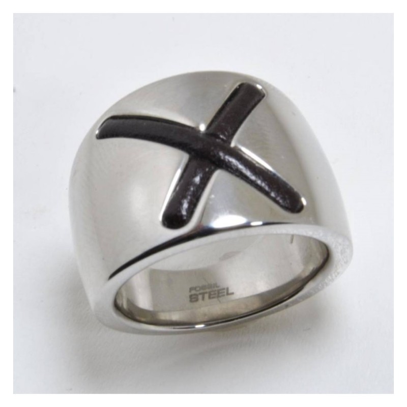 Fossil anello unisex acciaio con pelle. SAYA SHOP ONLINE OUTLET.