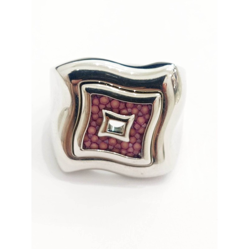 Fossil anello in acciaio e cristalli rosa. SAYA SHOP ONLINE OUTLET.