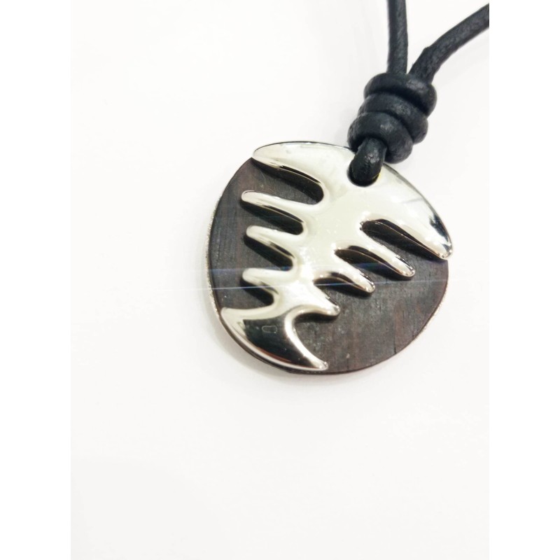 Collana Fossil Acciaio e legno Spina di pesce. SAYA SHOP ONLINE OUTLET