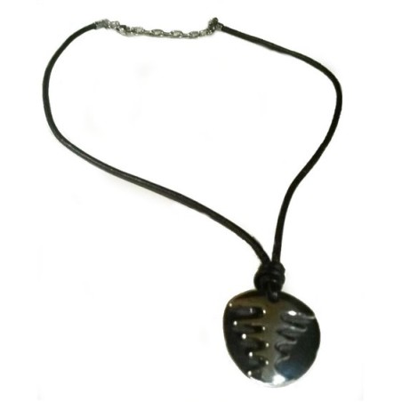 Collana Fossil Acciaio e legno Spina di pesce. SAYA SHOP ONLINE OUTLET