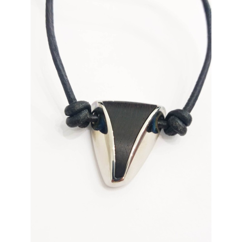 Collana Fossil Acciaio e legno Corno tribale. SAYA SHOP ONLINE OUTLET.