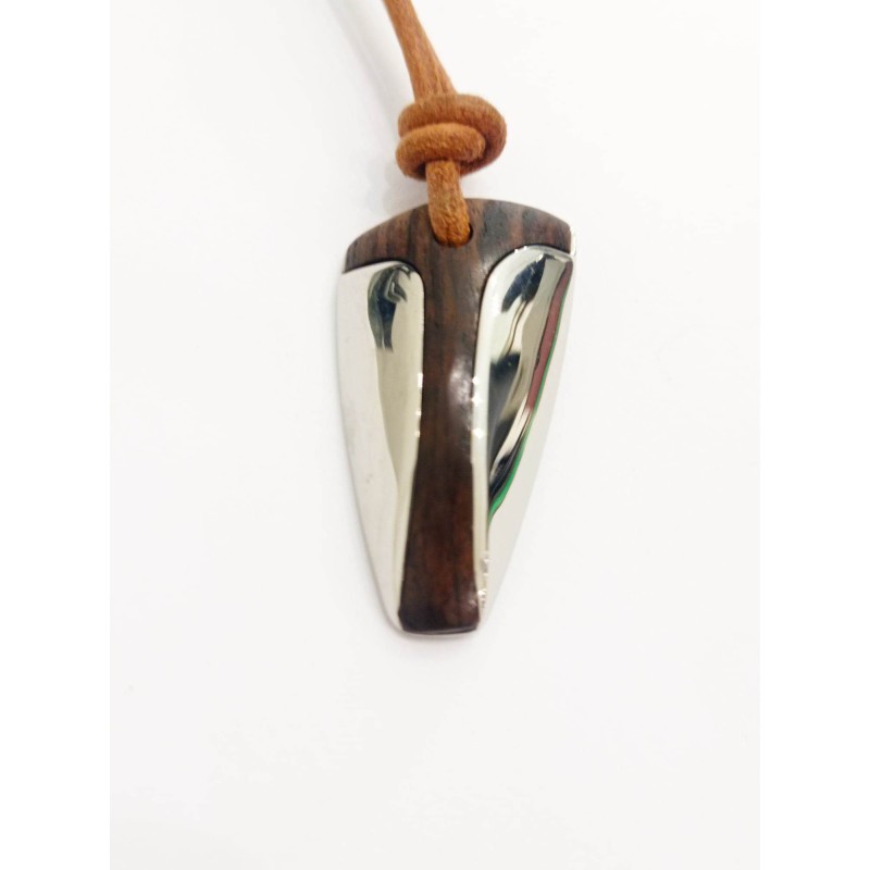 Collana Fossil Acciaio e legno Corno tribale. SAYA SHOP ONLINE OUTLET.