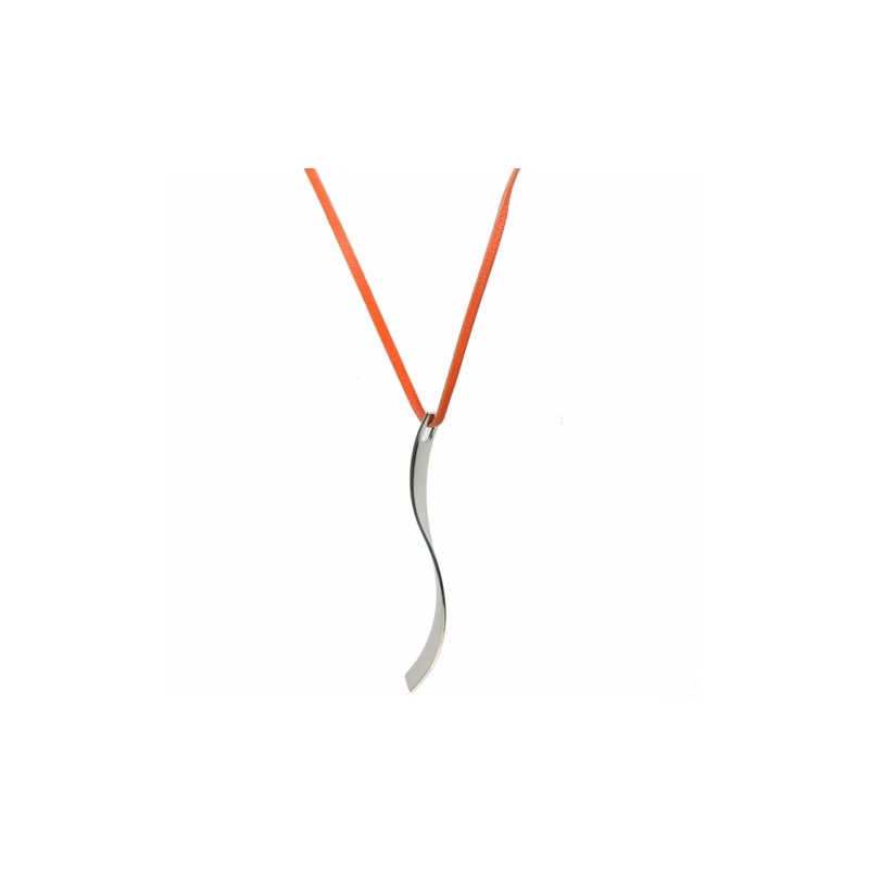 Collana Fossil in acciaio e pelle arancione. SAYA SHOP ONLINE OUTLET.