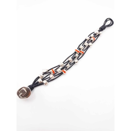 Bracciale in pelle argentato e smaltato - SAYA SHOP ONLINE OUTLET