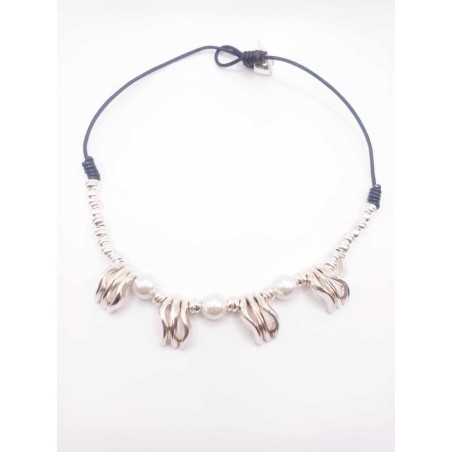Collana pelle, argento e perle - SAYA SHOP ONLINE OUTLET