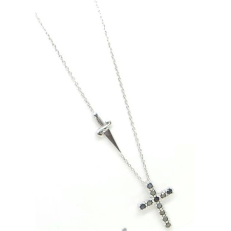 Collana uomo con croce, argento e zirconi black - SAYA SHOP ONLINE