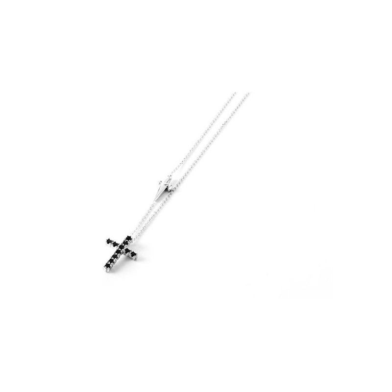 Collana uomo con croce, argento e zirconi black - SAYA SHOP ONLINE