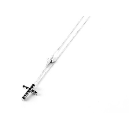 Collana uomo con croce, argento e zirconi black - SAYA SHOP ONLINE